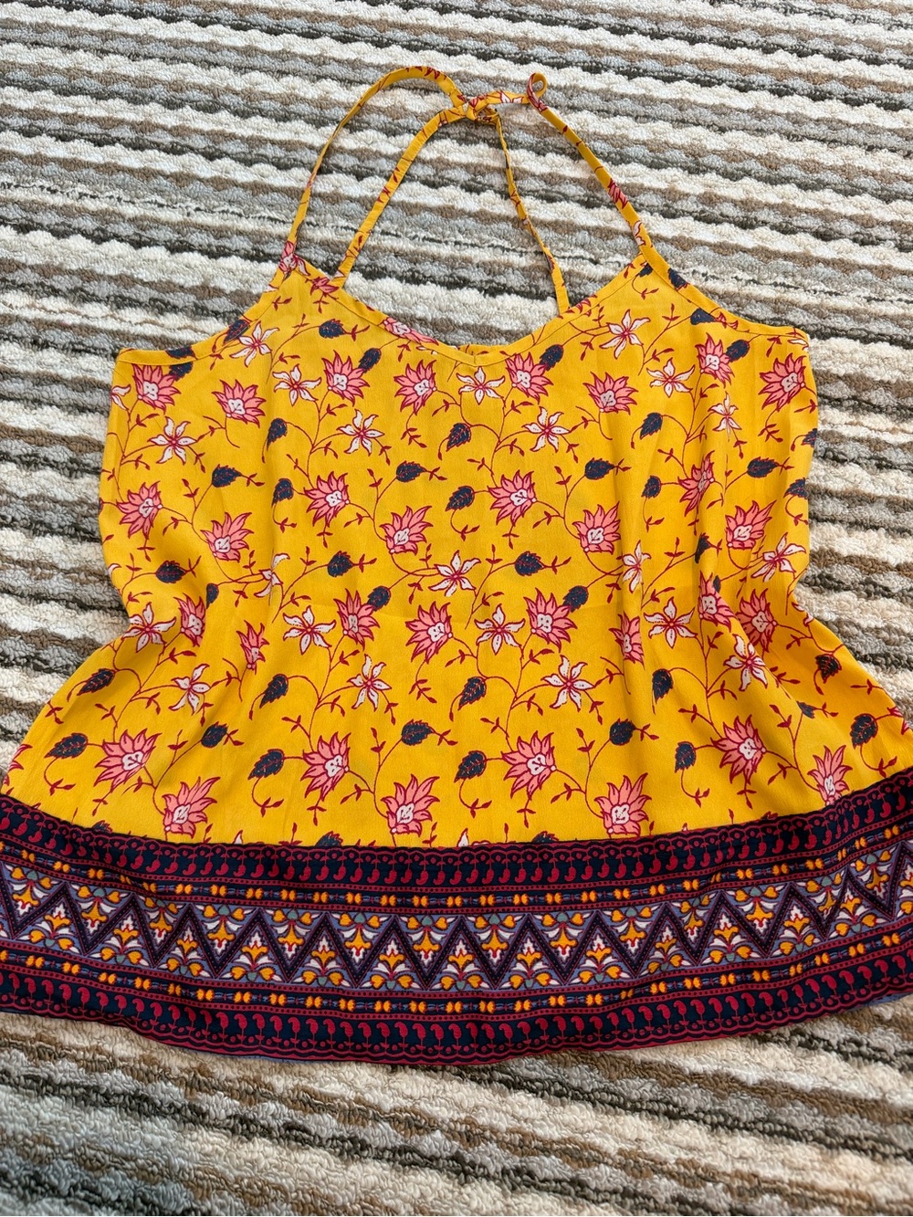 & Other Stories Yellow Floral Halter Tank with Pink Accents